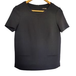 Massimo Dutti Structured Black Blouse – Size S | Minimalist Workwear Classic